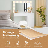 Dressing Table Stool Set with Large Make up Mirror 12 LED Bulbs Vanity Desk with 4 Storage Drawers and 1 Cabinet for Women Girls Kids Wooden Home Bedroom Furniture White