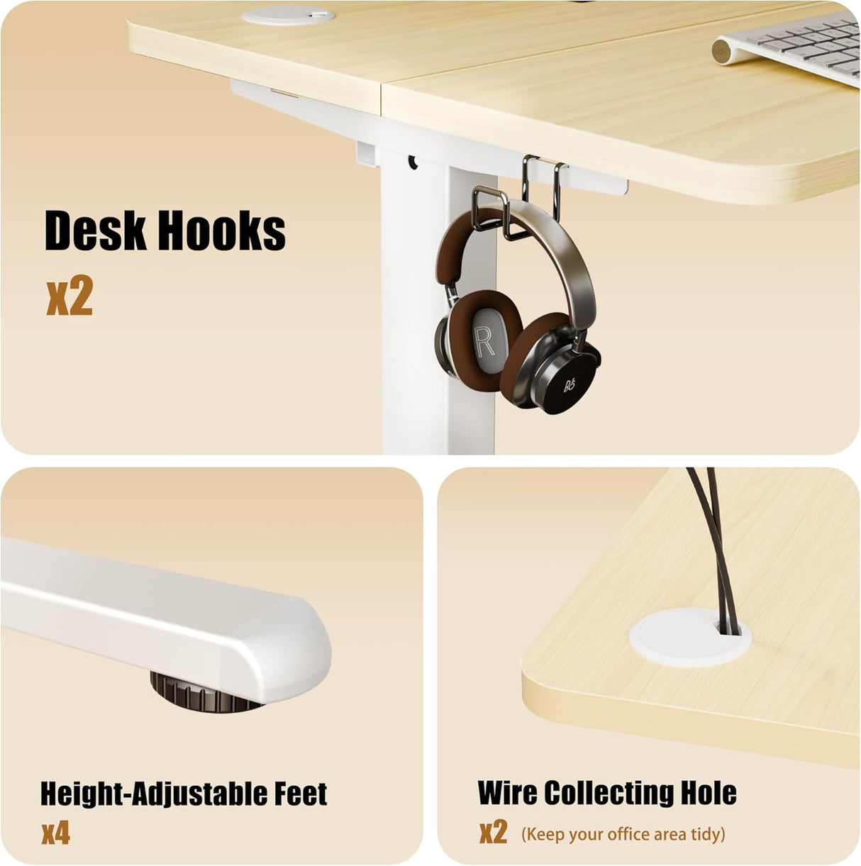 ERGOMAKER Electric Standing Desk 80x60cm (31"x23.6"), Height Adjustable Sit Stand Desk with Splice Board for Home Office, Computer Desk Memory Preset (White Frame + Golden Oak Desktop)