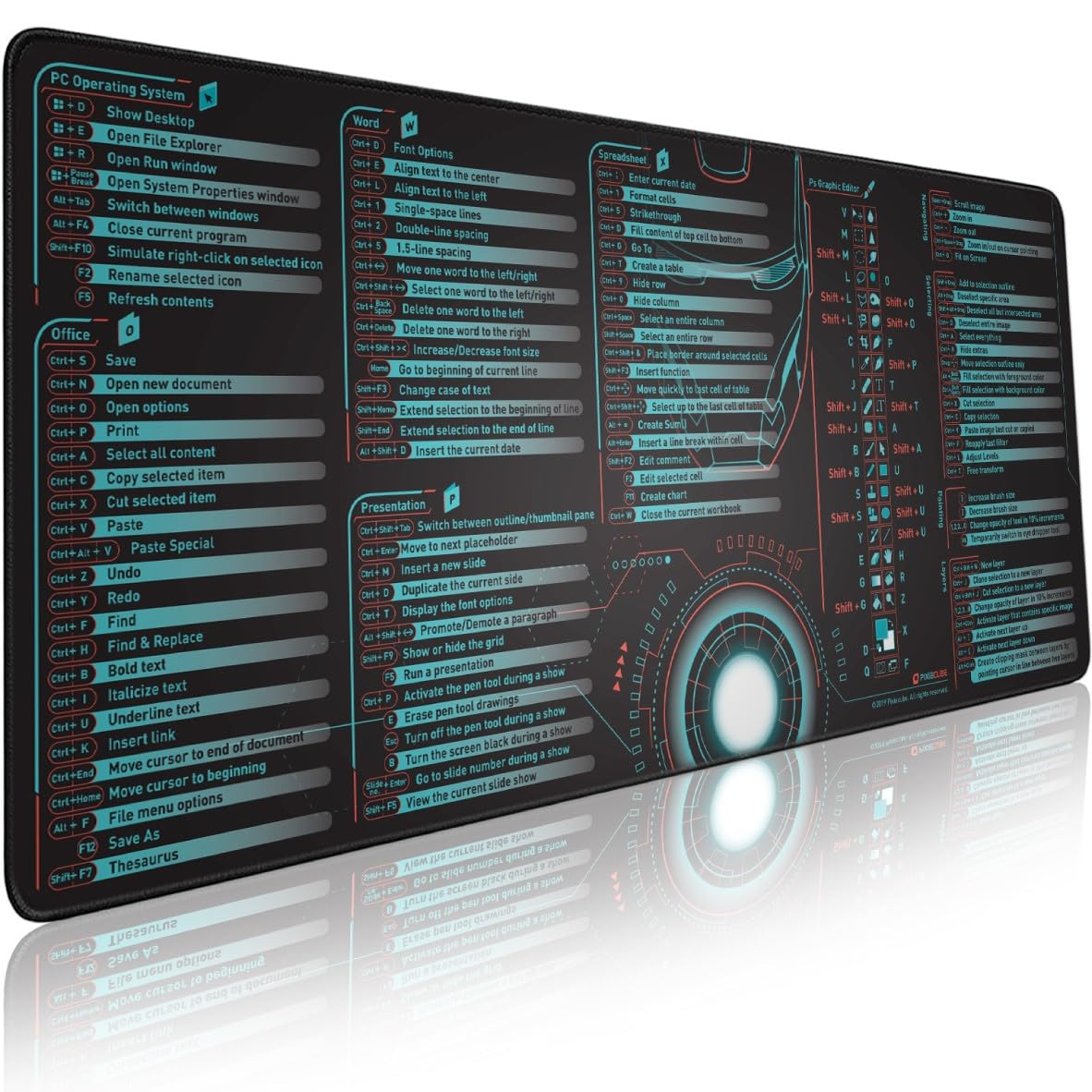 Excel Shortcut Keys Mouse Pad - Extended Large XL Cheat Sheet Gaming Mousepad | PC Office Spreadsheet Keyboard Mat | Non-Slip Stitched Edge