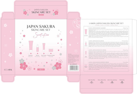 Skin Care Set JAPAN SAKURA Beauty Gift Sets Skin Care Kit with Cleanser, Serum, Eye Cream, Face Cream Travel Kit for Women Mom Wife Teen Girls Gentle Skin Cleaning TSA-friendly Sizes 4pcs