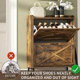 Lumoti Shoe Storage Cabinet with 2 Flip Drawers, Freestanding Shoe Organizer with Metal Legs for Entryway, Narrow Shoe Rack Cabinet, Rustic Brown (Rustic Brown)