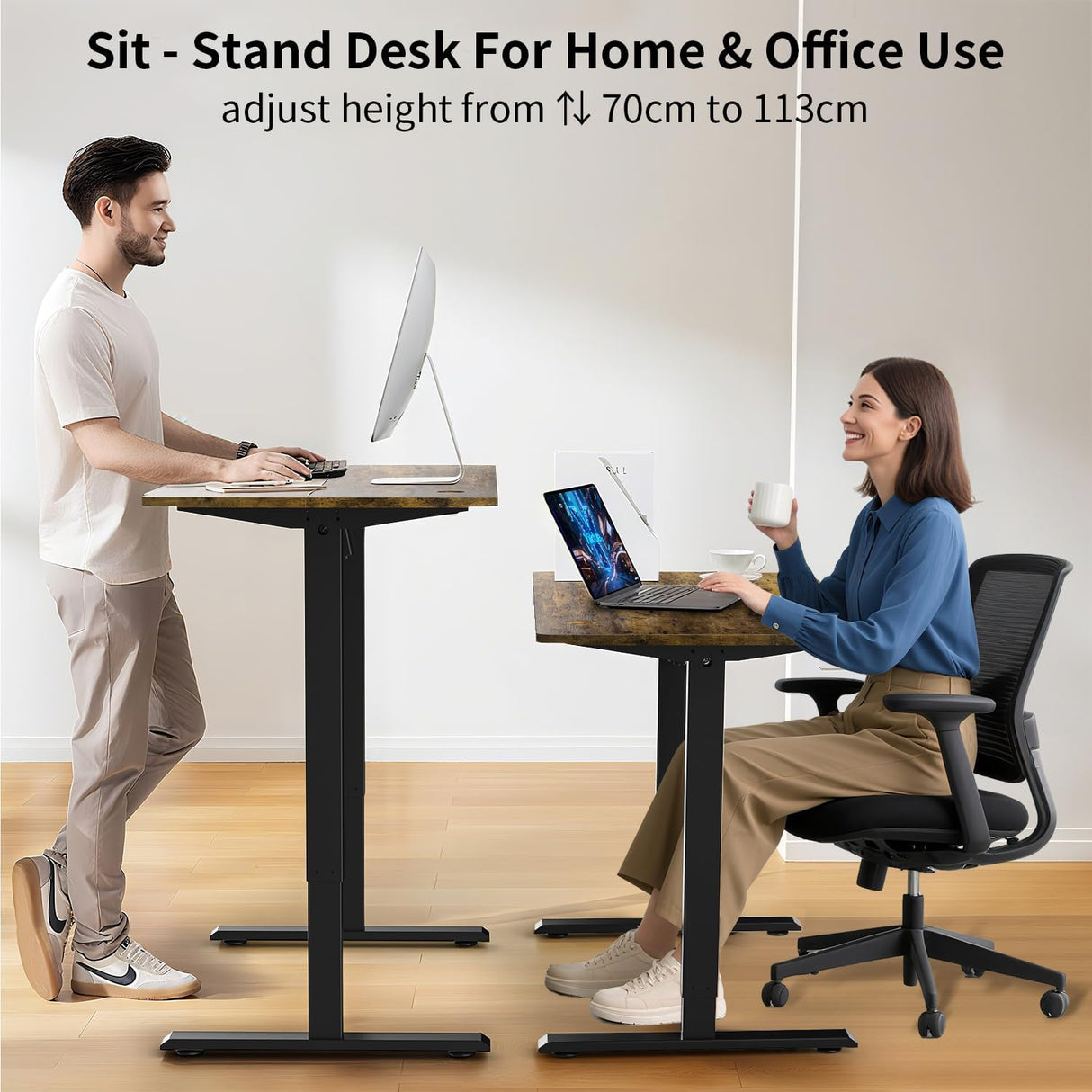 Yildue Electric Standing Desk 120X60CM,Height Adjustable Standing Compute Desk with Splice Board,3 Memory Height Settings Ergonomic Home Office Desk(Rustic Brown)