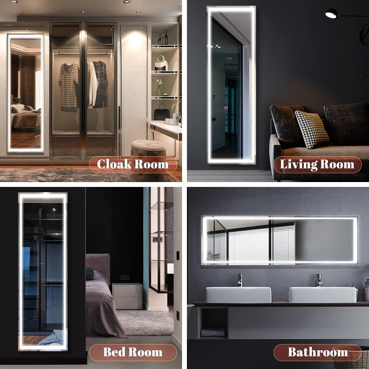 LED Full Length Mirror, 160 x 50 cm Floor Mirror with Lights, Wall Mounted Lighted Mirror, Free Standing Mirror, Dressing Body Mirror, 3 Color Lighting & Dimmable Brightness