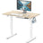SHW 100 x 55 cm Electric Standing Desk, Whole Piece Desktop Height Adjustable Sit to Stand Desk with Hanging Hooks and Cable Management, White Frame with White Top