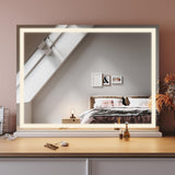 Large Vanity Mirror 3-Color Light Makeup Mirror Hollywood LED Mirror Beauty Cosmetic Dressing Bathroom Decor Dimmable Vanity Mirror Lights with 10X Magnification 80x60cm Hollywood Mirror