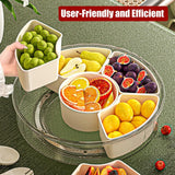 IRONA Portable Spinnable Snackle Box Container, Divided Dishes, Trays & Platters,Divided Rotating Serving Tray with Lid and Handle for Veggie, Fruit, Candy, Nuts, Divided Serving Platter