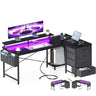 ODK L Shaped Computer Desk with Monitor Stand 140x80cm,Reversible Corner Gaming Desk with LED Lights & Power Outlets& Storage Drawers,for Home Office Writing Study,140 * 80 * 89cm,White