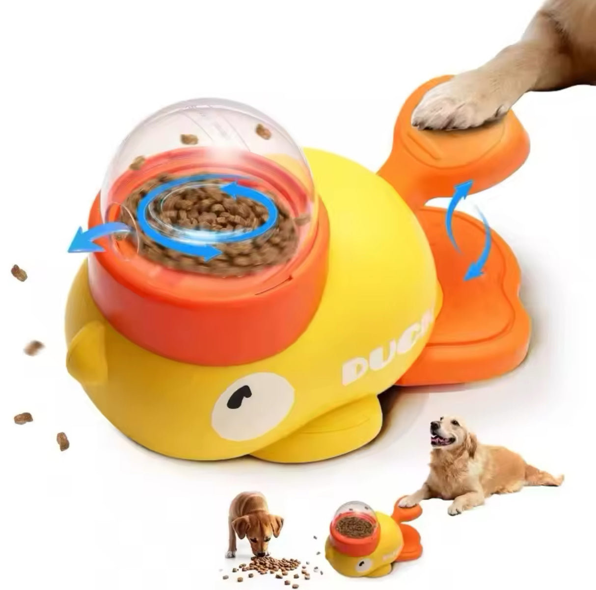 2-in-1 Interactive Dog Toy Pet Automatic Food Treat Dispenser Cartoon Duck Design Slow Food Pet Snack Feeder for Dog Training