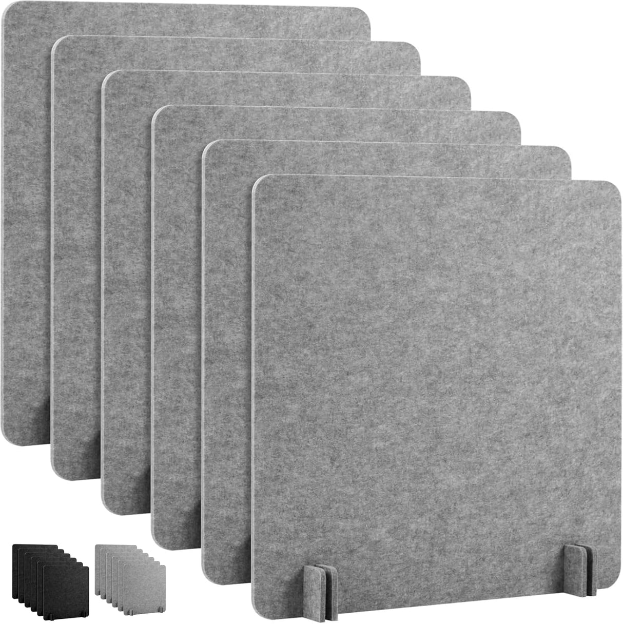 Zeyfon 6Pcs Acoustic Desk Divider Desk Partition 60cm x 60cm Stand Up Freestanding Desk Privacy Panel Noise and Visual Distractions Reducing Table Divider for Student Reception Area Office,Light Grey