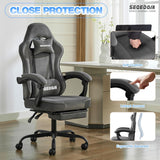 segedom Gaming Chair Technology Fabric Computer Chair with Pocket Spring Cushion, Comfortable Ergonomic Gamer Chair for Adults, Massage Game Chair with Footrest,Reclining Chair, Home,Office,Teens,Grey