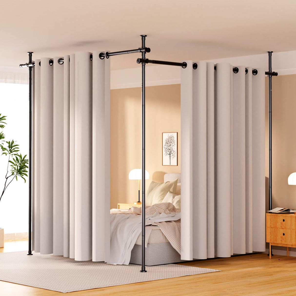 Koreal Room Divider, Curtain Rod for Wide Space Room Separation, 71-434cm(W) 122-304cm(H) Adjustable, No Drilling Tension Curtain Rods, Heavy Duty Temporary Privacy Wall Divider, Black