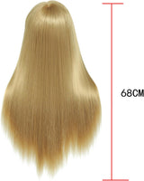 26-28'' Mannequin Head Synthetic Fiber Hair Styling Training Head Dolls for Cosmetology Manikin Maniquins Practice Head with Table Clamp Holder （27#）