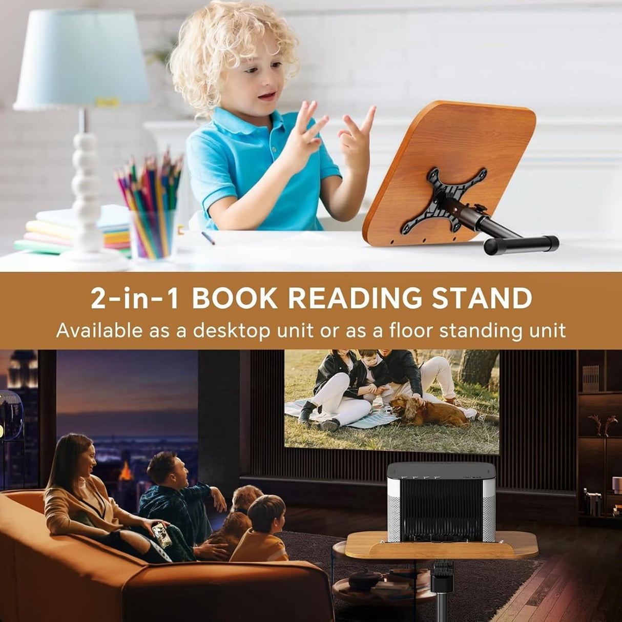 Ssumght 2 in 1 Dual-use Sheet Music Stand & Desktop Book Stand, Large Wooden Book Holder, Height Adjustable from 80-130cm,with Page Paper Clip for Cookbooks, Sheet Music, etc.