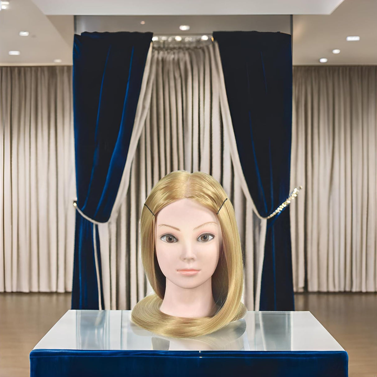 26-28'' Mannequin Head Synthetic Fiber Hair Styling Training Head Dolls for Cosmetology Manikin Maniquins Practice Head with Table Clamp Holder （27#）