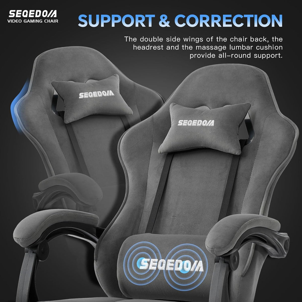 segedom Gaming Chair Technology Fabric Computer Chair with Pocket Spring Cushion, Comfortable Ergonomic Gamer Chair for Adults, Massage Game Chair with Footrest,Reclining Chair, Home,Office,Teens,Grey