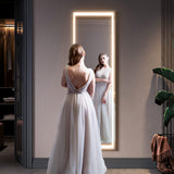LED Full Length Mirror, 160 x 50 cm Floor Mirror with Lights, Wall Mounted Lighted Mirror, Free Standing Mirror, Dressing Body Mirror, 3 Color Lighting & Dimmable Brightness