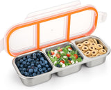 Abekuta Stainless Steel Snack Containers, Reusable Condiment Box with Lids, 3 Compartment Sauce Cups, Divided Food Storage Containers for School, Home, Travel