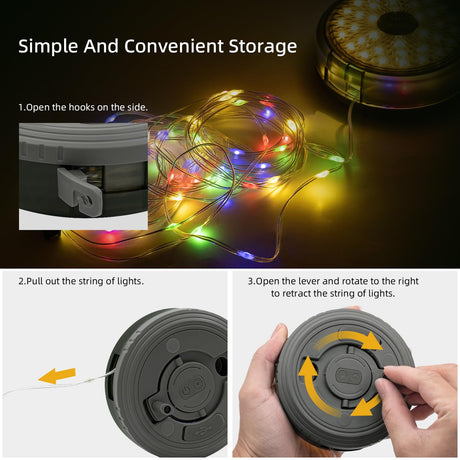 Camping String Lights Outdoor,Dual Functionality,39ft Long String Light & Lantern Mode,10 Lighting Modes LED String Flasher Lights,USB Type-C Portable Hanging Lights for Camping,RVs,Parties