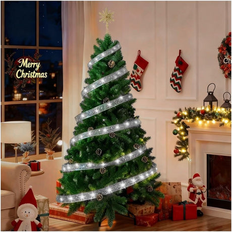 2025 Upgraded 2.1M Artificial Christmas Tree with 10m Integrated LED Lights, Hinged Pop-Up Design for Instant Indoor & Outdoor Decor - Includes Sturdy Stand, Star, Ideal for Home, Office, Party