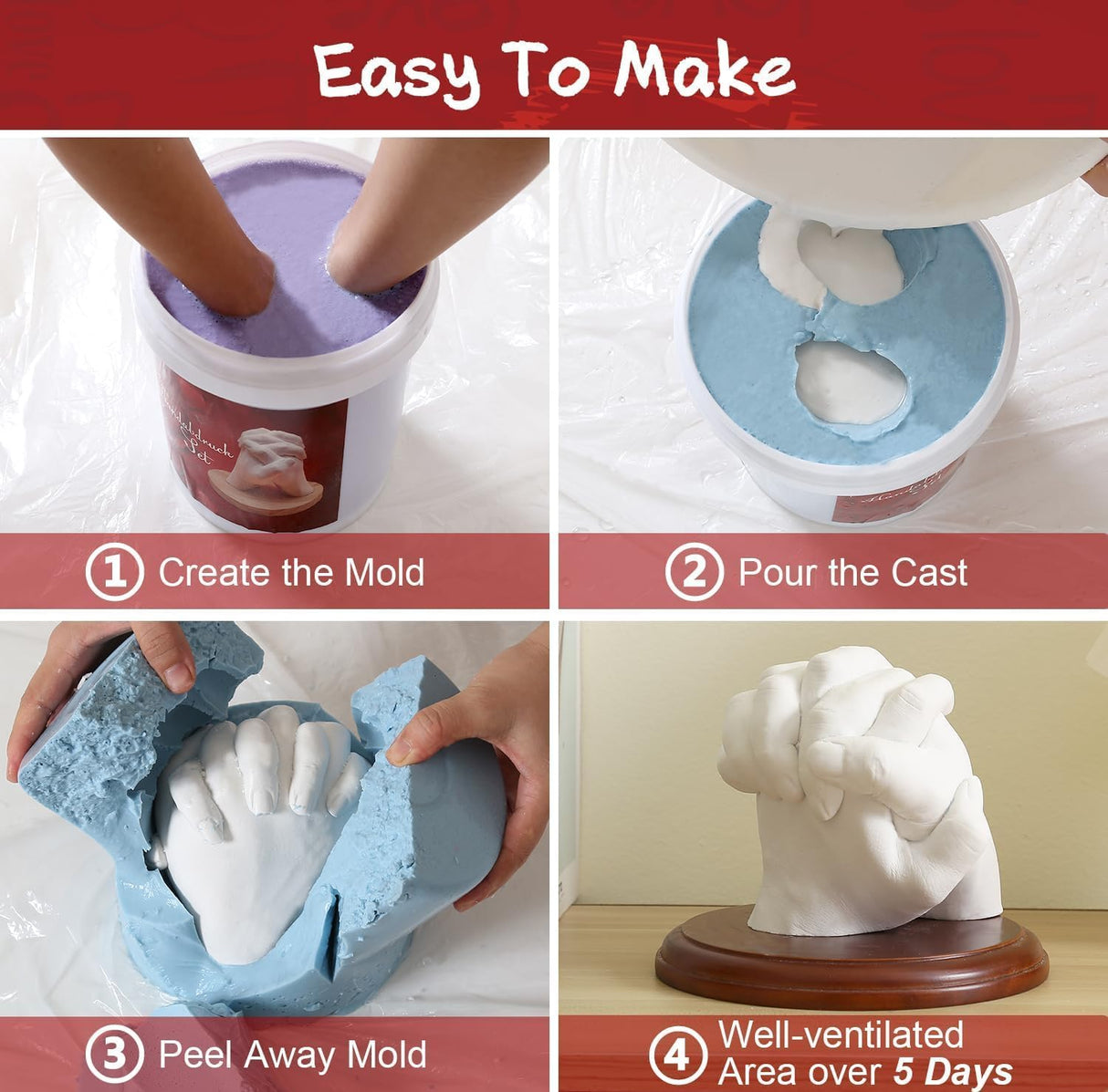 Holding Hand Casting 3D Kit for Couples with Base & Paints, DIY Plaster Statue Cast, Hand Mold Kit Couples Activities - Father's Day, Women for Wedding, Anniversary, Valentines