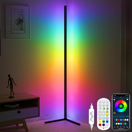 Cozylady 65”RGB Floor Lamp, 165cm LED Corner Lamp with Music Sync 16 Million DIY Colors,Remote and App Control,Timing,Dimmable Home Decor Standing Lamp for Gaming Living Room Bedroom Birthday Party