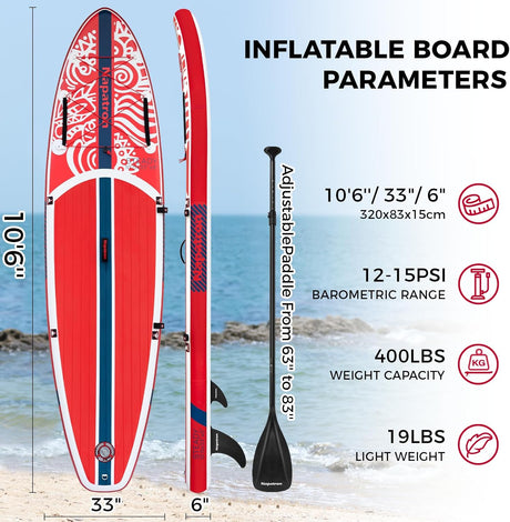10'6 Inflatable Stand Up Paddle Boards, 33'' Widened Design Sup Paddle Board, Premium Paddle Fishing Board with Accessories, Sunscreen Cover, Fast Pump, Suitable for Youth and Adults