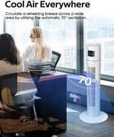 YOPOWER Tower Fan Portable Floor Fan Electric Cooling Fans with 3 Speed, 12H Timer, 70° Oscillating, LED Digital Display for Bedroom Home Office, White