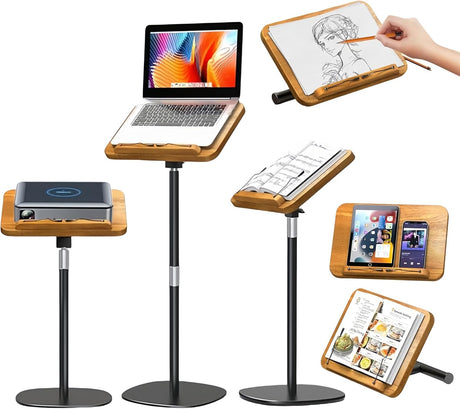 Ssumght 2 in 1 Dual-use Sheet Music Stand & Desktop Book Stand, Large Wooden Book Holder, Height Adjustable from 80-130cm,with Page Paper Clip for Cookbooks, Sheet Music, etc.