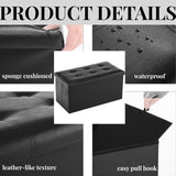 Folding Storage Ottoman Bench, Footrest Couch for Living Room, Storage Bench with Padded Seat for Bedroom Hallway (Black 1, 76 x 38 x 38 cm Leather)
