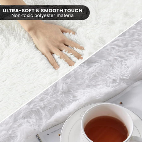 Large Area Rugs for Living Room, Ultra Soft Indoor Modern Fluffy Bedroom Carpets, Washable Furry Throw Rugs Area Carpets for Children Bedroom Home Decor Nursery Rug (White,140 x 200 CM)