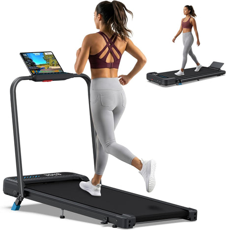 WELLFIT 3 in 1 Foldable Walking Pad, Under Desk Treadmill with APP, Portable Treadmills for Home, Walking Pad Treadmill with Safety Handle Bar, 140 KG Capacity, Console and Mute Remote Control