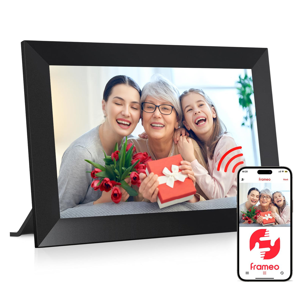 Frameo WiFi Digital Picture Frame 32GB Memory 10.1 Inch, 1280x800 HD IPS Touch Screen Photo Frame Electronic, Easy Setup, Share Photos or Videos Anywhere via Free Frameo APP