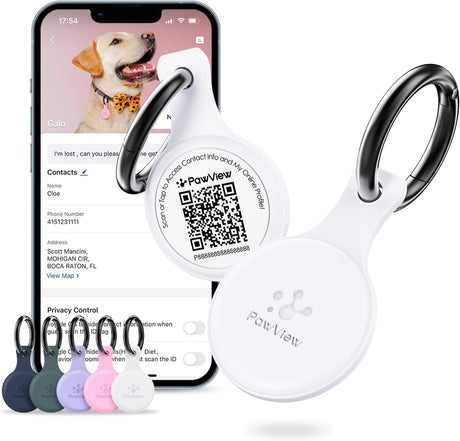 PawView Anti-Loss NFC & QR Code Pet ID Tag, Smart Silent Silicone Pet Tag for Dog and Cat