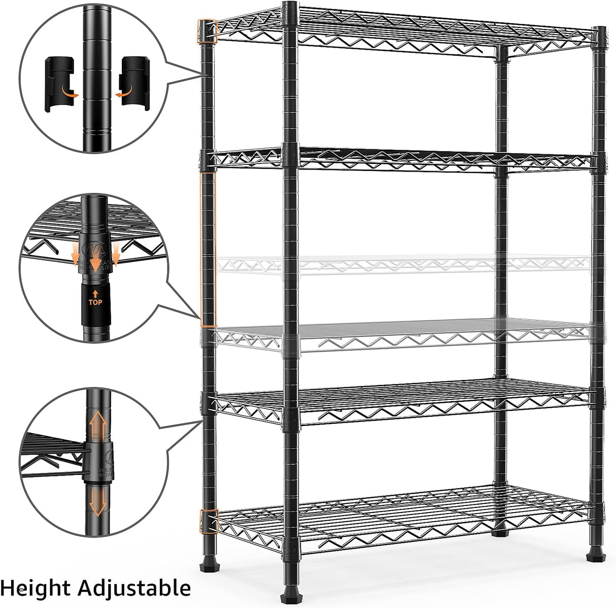 MZG 454kg Capacity Heavy Duty 4-Tier Metal Storage Shelving Unit, Adjustable Steel Wire Rack Organizer for Home, Kitchen, or Office (Chrome, 35L x 75W x 120H cm)