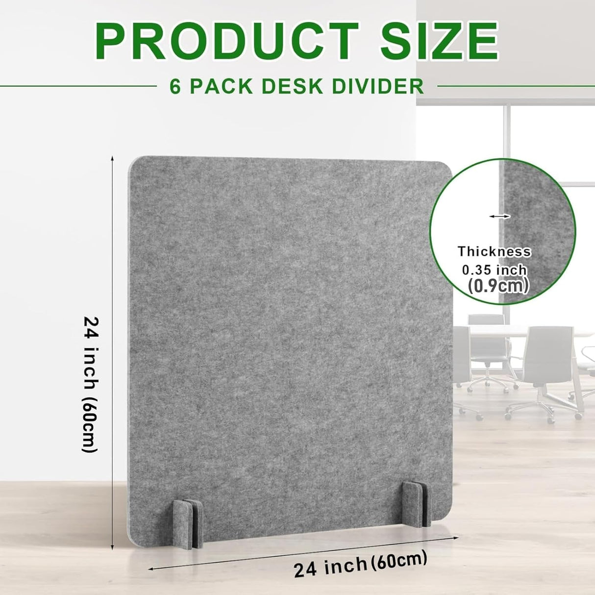 Zeyfon 6Pcs Acoustic Desk Divider Desk Partition 60cm x 60cm Stand Up Freestanding Desk Privacy Panel Noise and Visual Distractions Reducing Table Divider for Student Reception Area Office,Light Grey