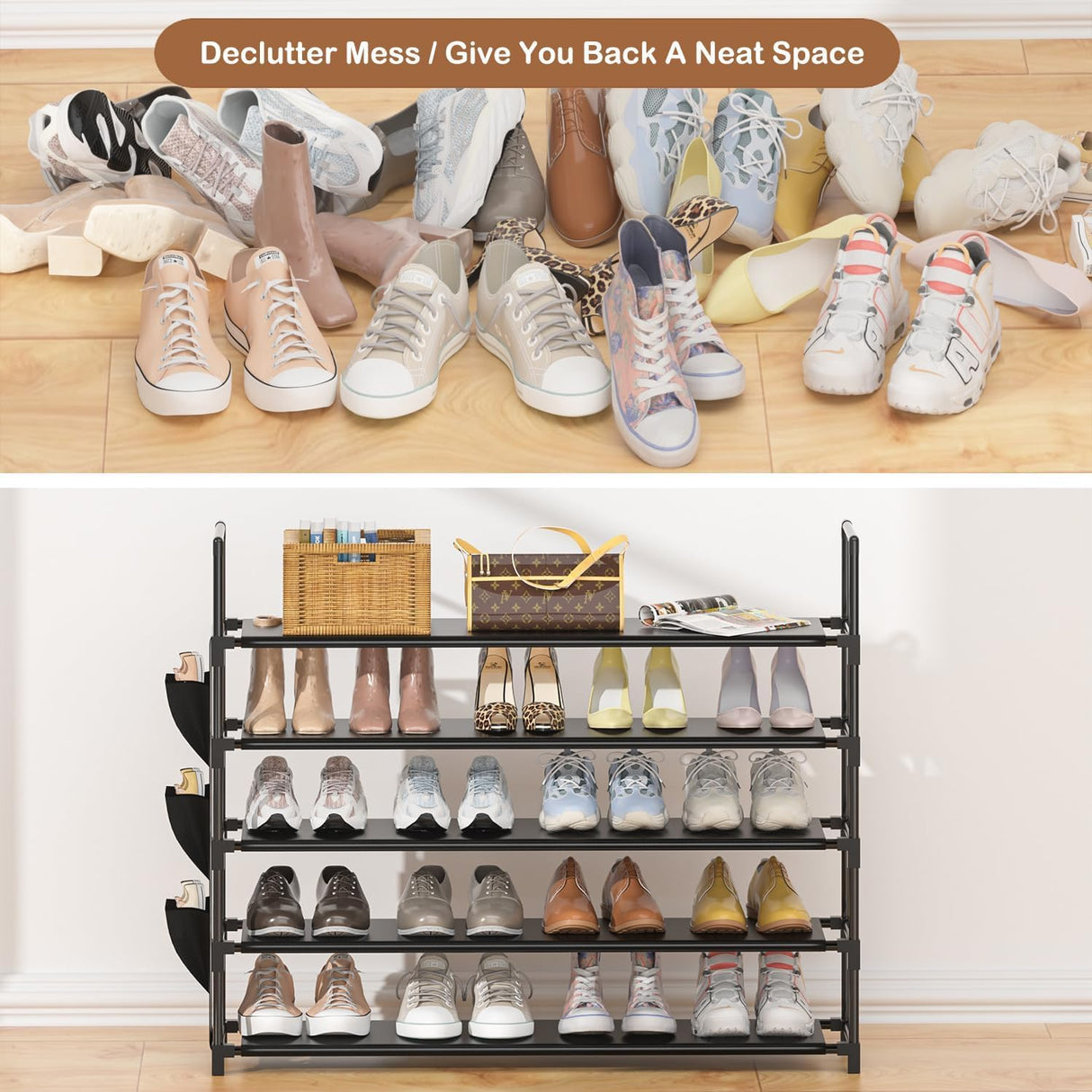 Shoe Rack 5 Tier Shoe Organizer Shoe Storage 20-25 Pairs Shoe Rack for Closet Shoe Rack Organizer Entryway Shoe Holder Space Saving Shoe Shelf Shoe Stand Large Tall Shoe Tower Bedroom Garage Door