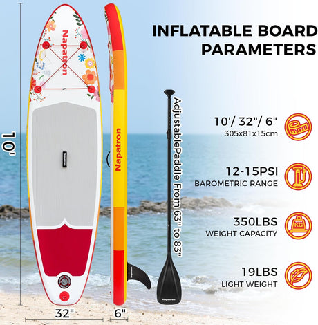 Napatron 10' Inflatable Paddle Board, 32'' Widened Design Paddle Board, Premium Paddleboard,sup Accessories, Sunscreen Cover, Fast Pump, Suitable Paddle Boards for Youth and Adults
