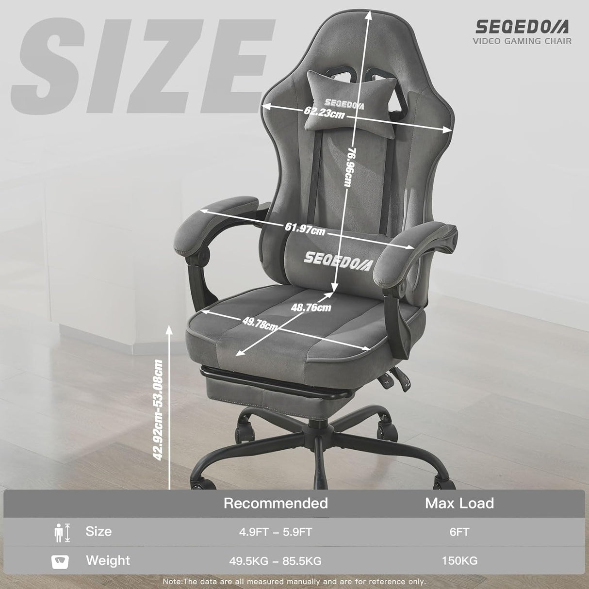 segedom Gaming Chair Technology Fabric Computer Chair with Pocket Spring Cushion, Comfortable Ergonomic Gamer Chair for Adults, Massage Game Chair with Footrest,Reclining Chair, Home,Office,Teens,Grey