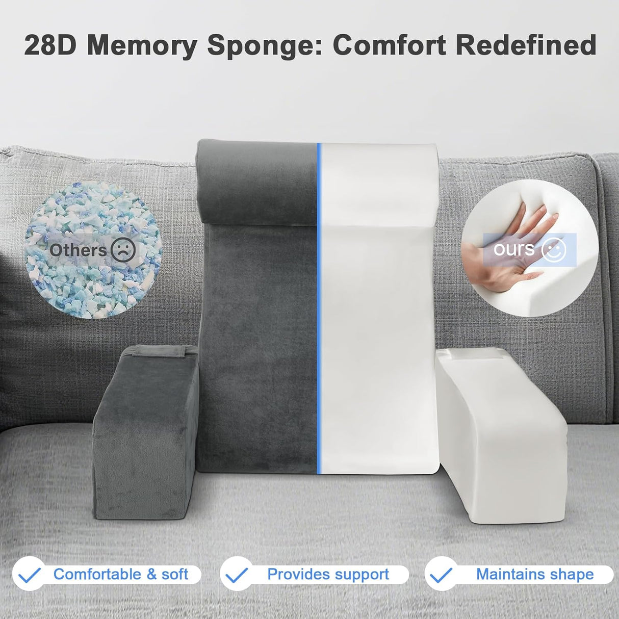 Reading Pillow,Back Pillow for Bed Sitting Up,Backrest Support Pillow with Arm and Large Pockets,Bed Chair for Reading,Gaming,Relaxing,Working or Watching TV in Bed&Floor