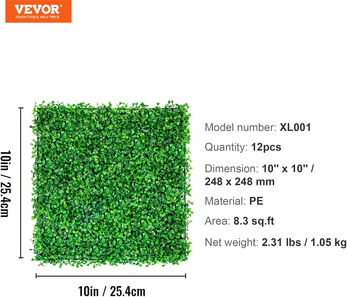 VEVOR 12PCS 10x10 inch Artificial Boxwood Panels, Boxwood Hedge Wall Mat,Artificial Grass Backdrop Wall, Privacy Hedge Screen UV Protected for Outdoor Indoor Garden Fence Backyard