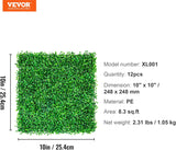 VEVOR 12PCS 10x10 inch Artificial Boxwood Panels, Boxwood Hedge Wall Mat,Artificial Grass Backdrop Wall, Privacy Hedge Screen UV Protected for Outdoor Indoor Garden Fence Backyard