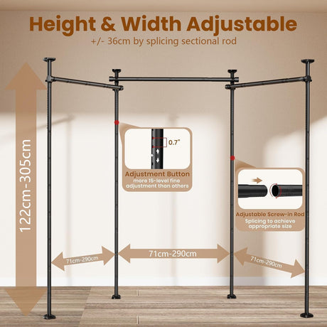 Koreal Room Divider, Curtain Rod for Wide Space Room Separation, 71-434cm(W) 122-304cm(H) Adjustable, No Drilling Tension Curtain Rods, Heavy Duty Temporary Privacy Wall Divider, Black