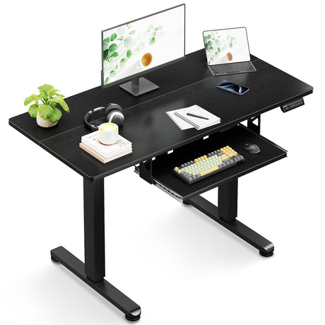 ODK Electric Standing Desk with Keyboard Tray & Memory Control,72-118cm Height Adjustable Sit Stand Desk,Ergonomic Computer Desk for Home Office,100 * 50cm,White