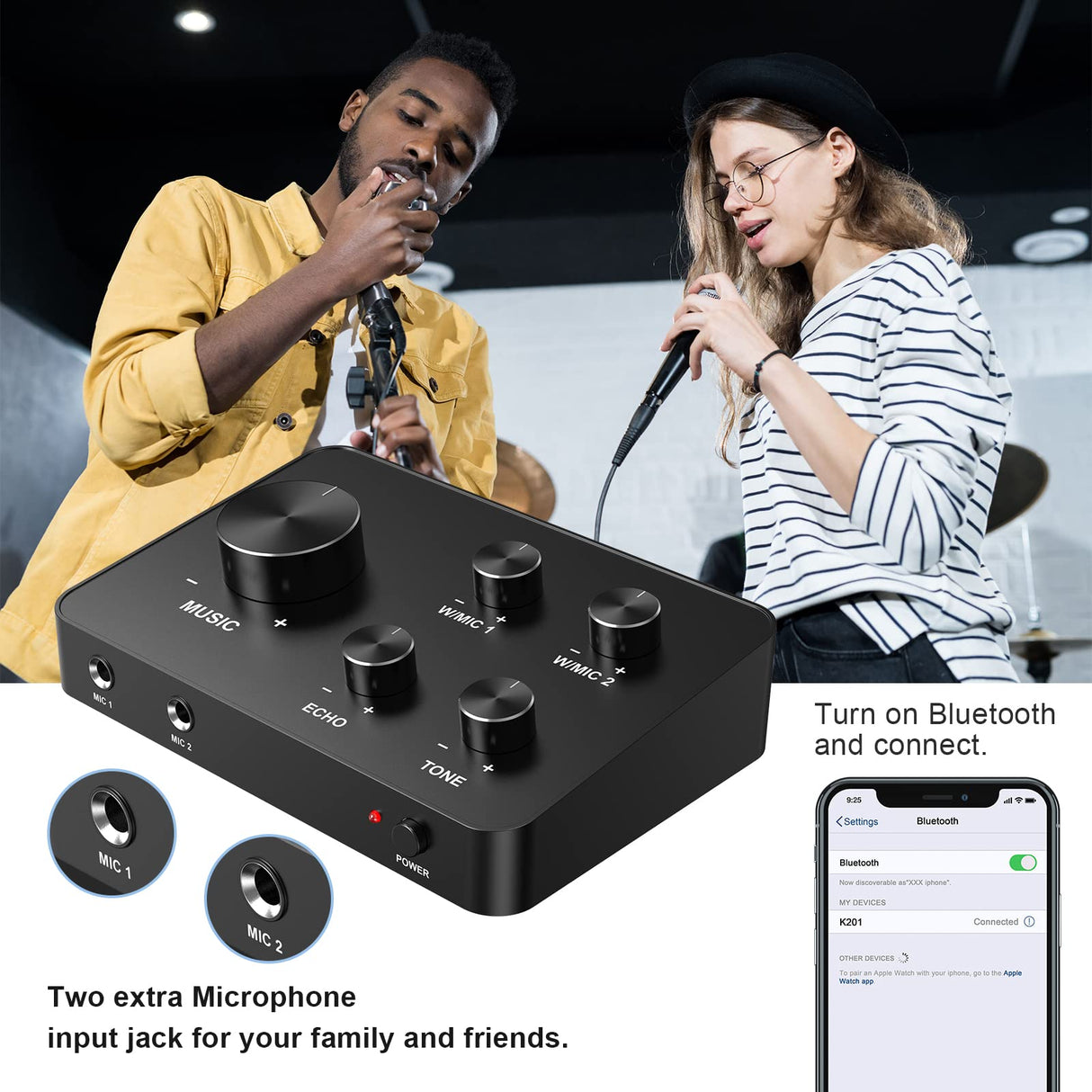 Portable Karaoke Microphone Mixer System Set, with Dual UHF Wireless Mic, HDMI & AUX in/Out for Karaoke, Home Theater, Amplifier, Speaker