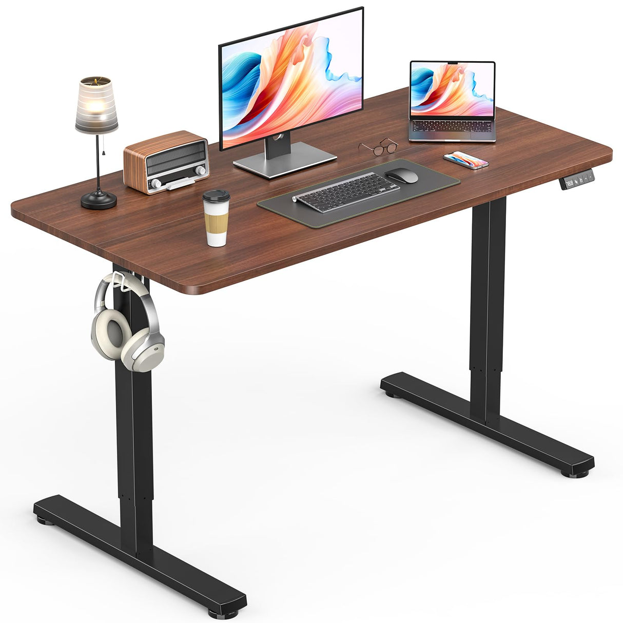 Standing Desk, Height Adjustable Electric Stand up Desk, 140x60CM Sit Stand Home Office Desk with Splice Board (Rustic Brown)