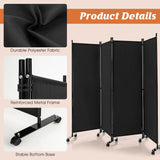 Giantex 4-Panel Folding Room Divider, 1.73m Rolling Privacy Screen with Lockable Wheels, Portable Wall Divider and Separator, Freestanding Privacy Protection for Living Room, Bedroom, Office (Black)