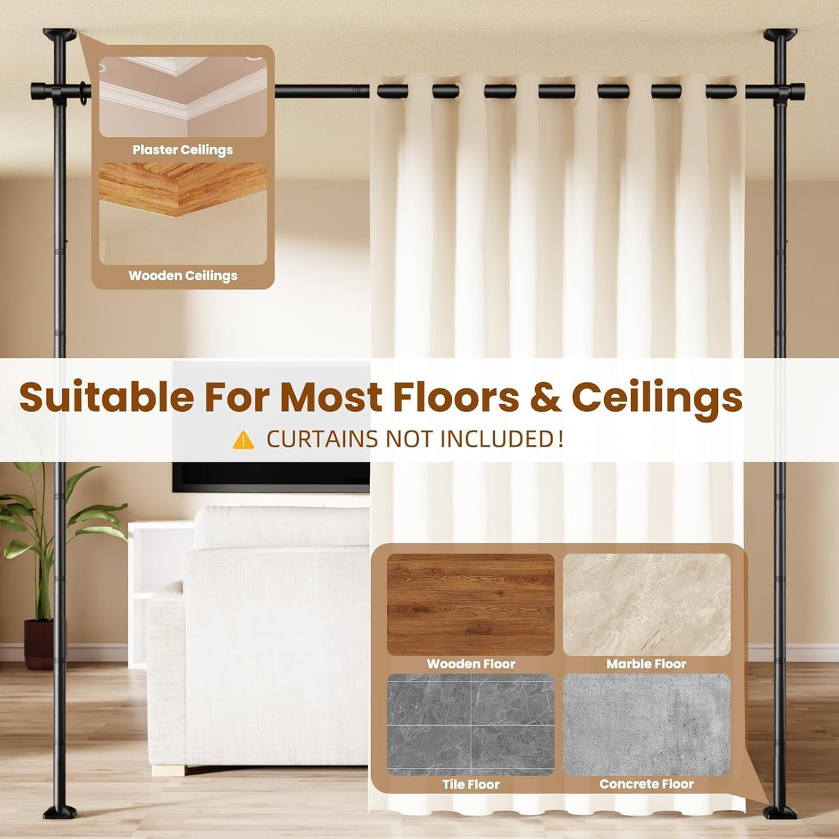 Koreal Room Divider, Curtain Rod for Wide Space Room Separation, 71-434cm(W) 122-304cm(H) Adjustable, No Drilling Tension Curtain Rods, Heavy Duty Temporary Privacy Wall Divider, Black