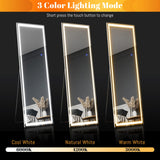 LED Full Length Mirror, 160 x 50 cm Floor Mirror with Lights, Wall Mounted Lighted Mirror, Free Standing Mirror, Dressing Body Mirror, 3 Color Lighting & Dimmable Brightness