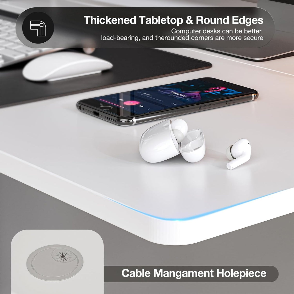 UMOMO 120 x 60cm Electric Standing Desk, Height Adjustable Sit Stand Desk with Splice Board, Workstation Computer Desk with Cable Management for Home Office (White Top White Frame)