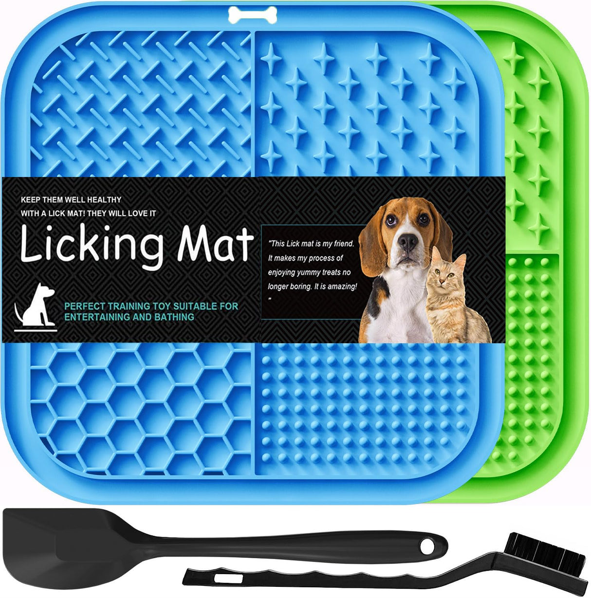 Lesipee Licking Mat for Dogs & Cats 2 Pack, Slow Feeder Lick Pat, Anxiety Relief Dog Toys Feeding Mat for Butter Yogurt Peanut, Pets Supplies Bathing Grooming Training Calming Mat (Cyan&Purple)